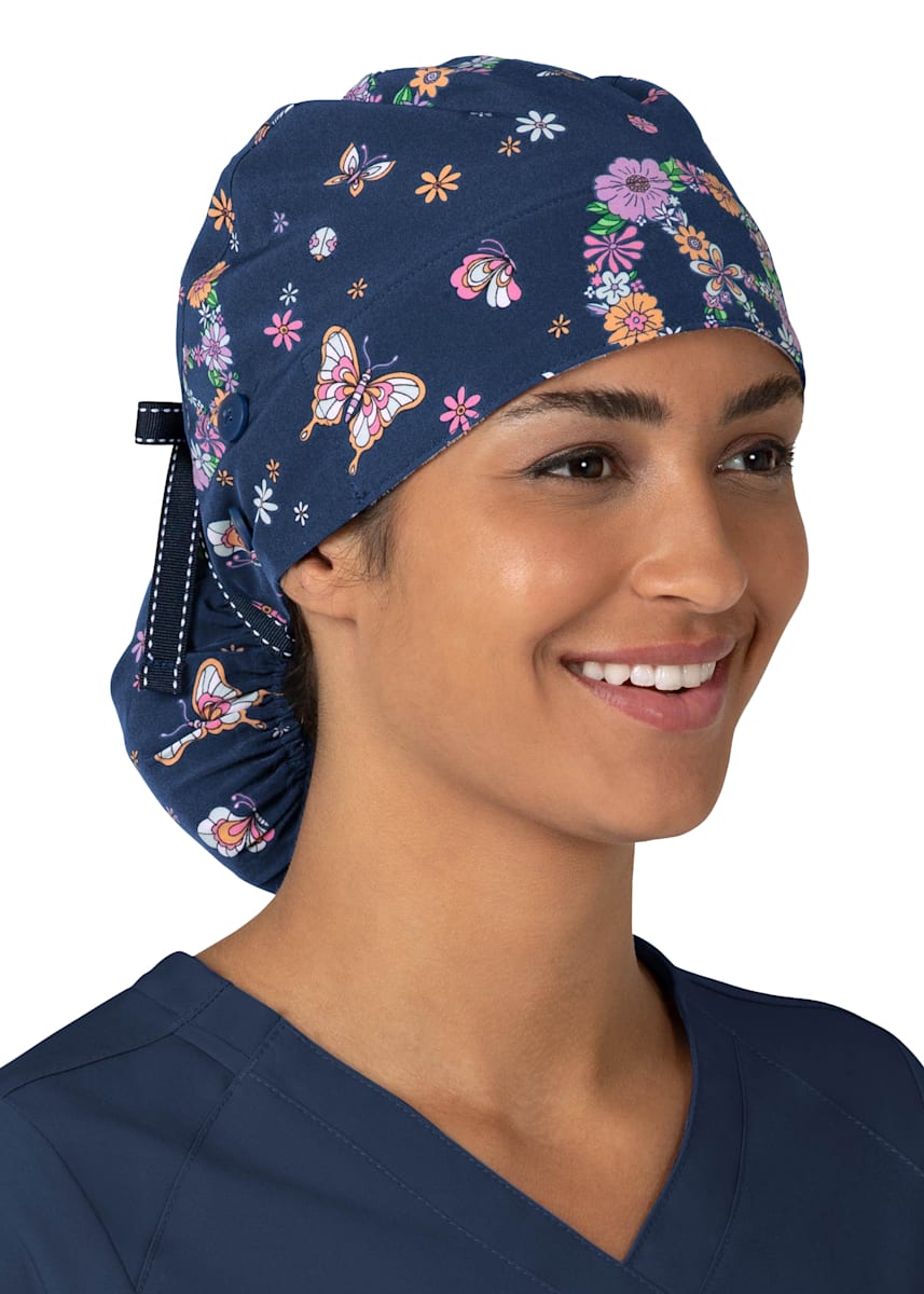 Groovy Garden TieBack Pony Tail Print Cap Scrubs & Beyond