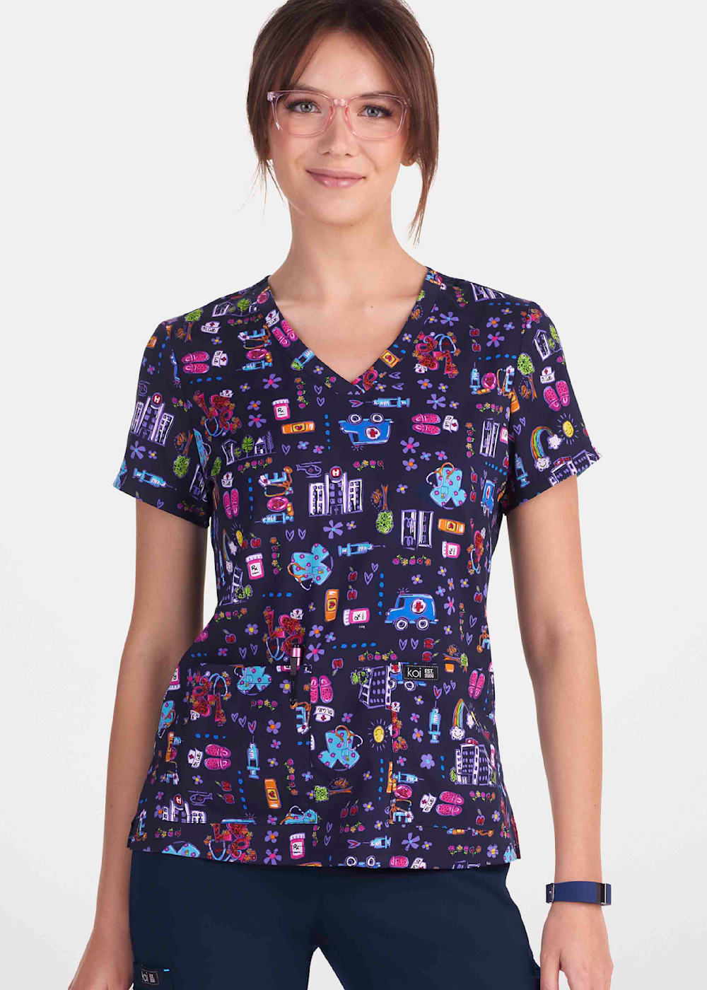 Purple print scrub tops best sale