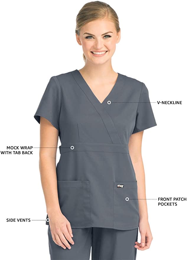 Grey's anatomy 3 pocket mock wrap scrub tops top