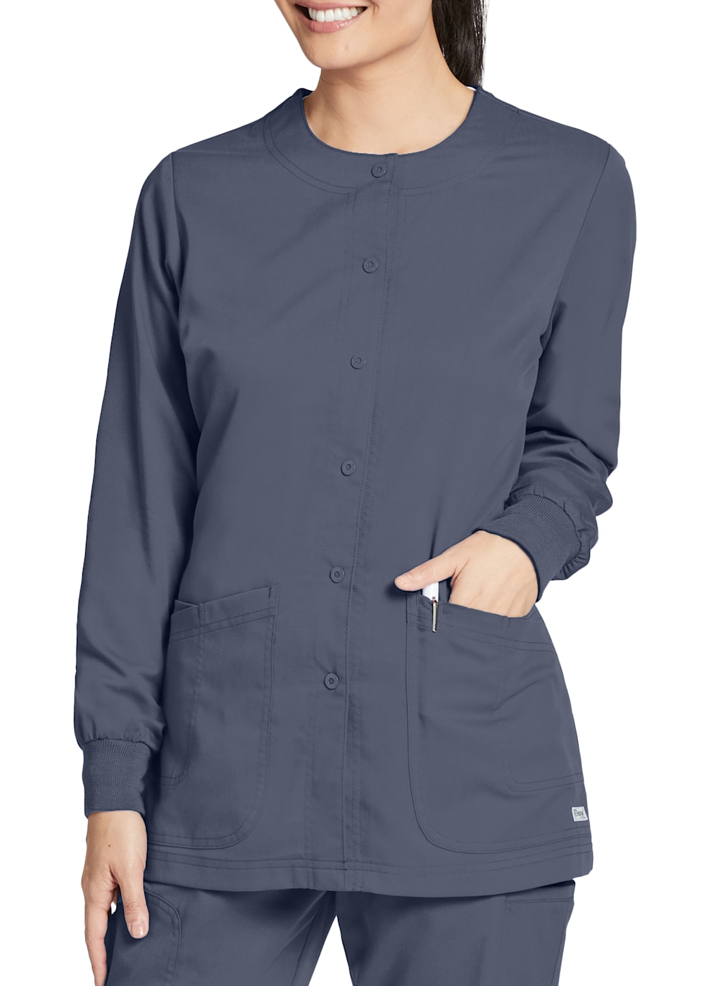 Jamie 4 Pocket Crewneck Snap Front Scrub Jacket
