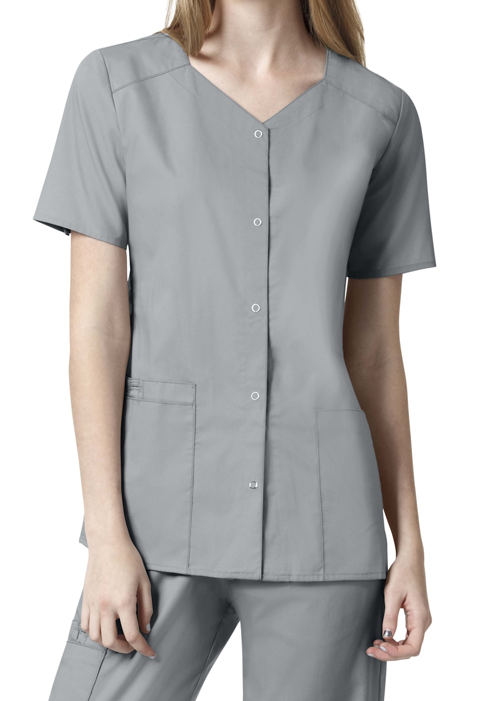 WonderWORK Women s Short Sleeve Snap Front Scrub Top Scrubs Beyond