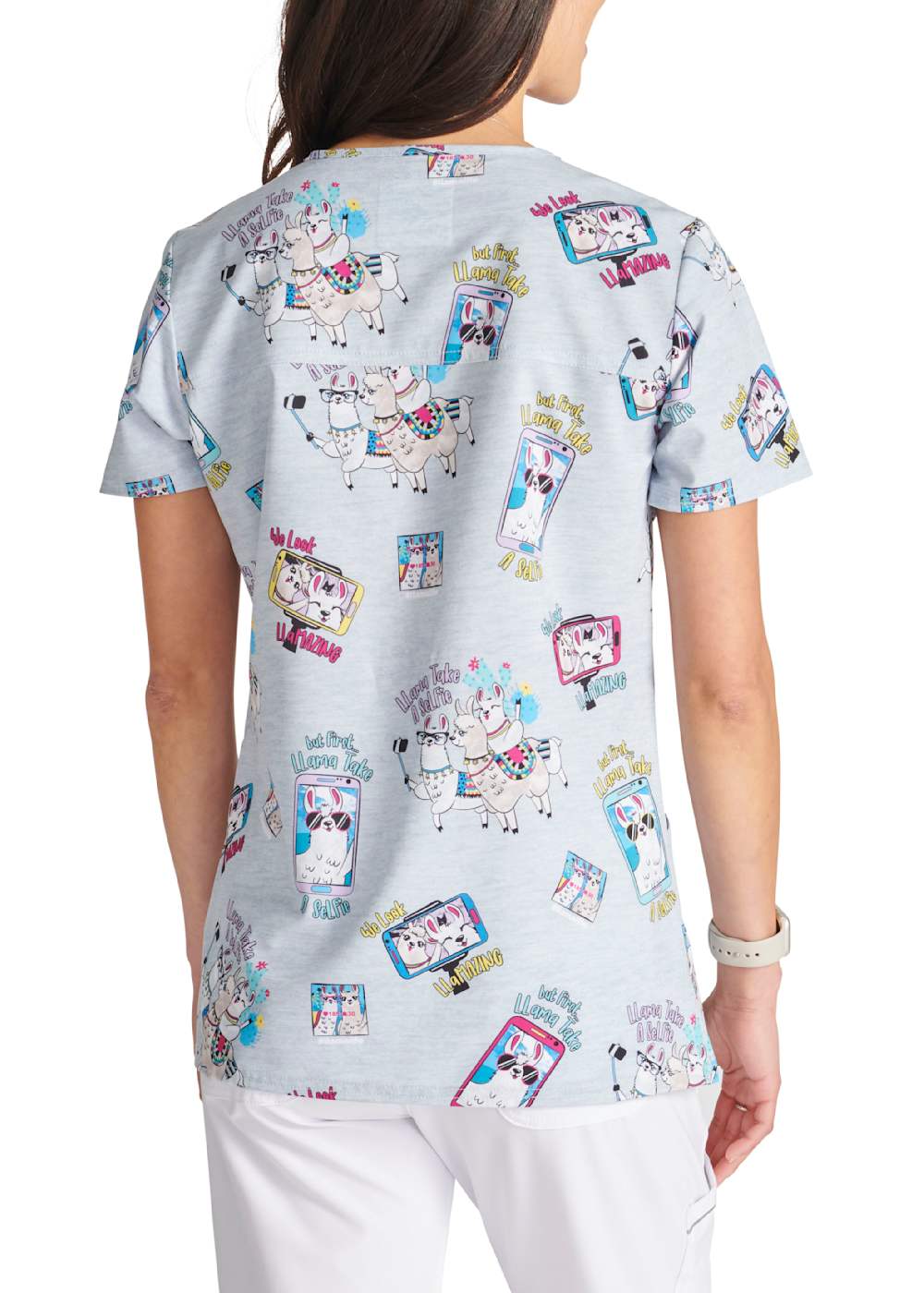 Llama Take A Selfie V Neck Print Top Scrubs Beyond