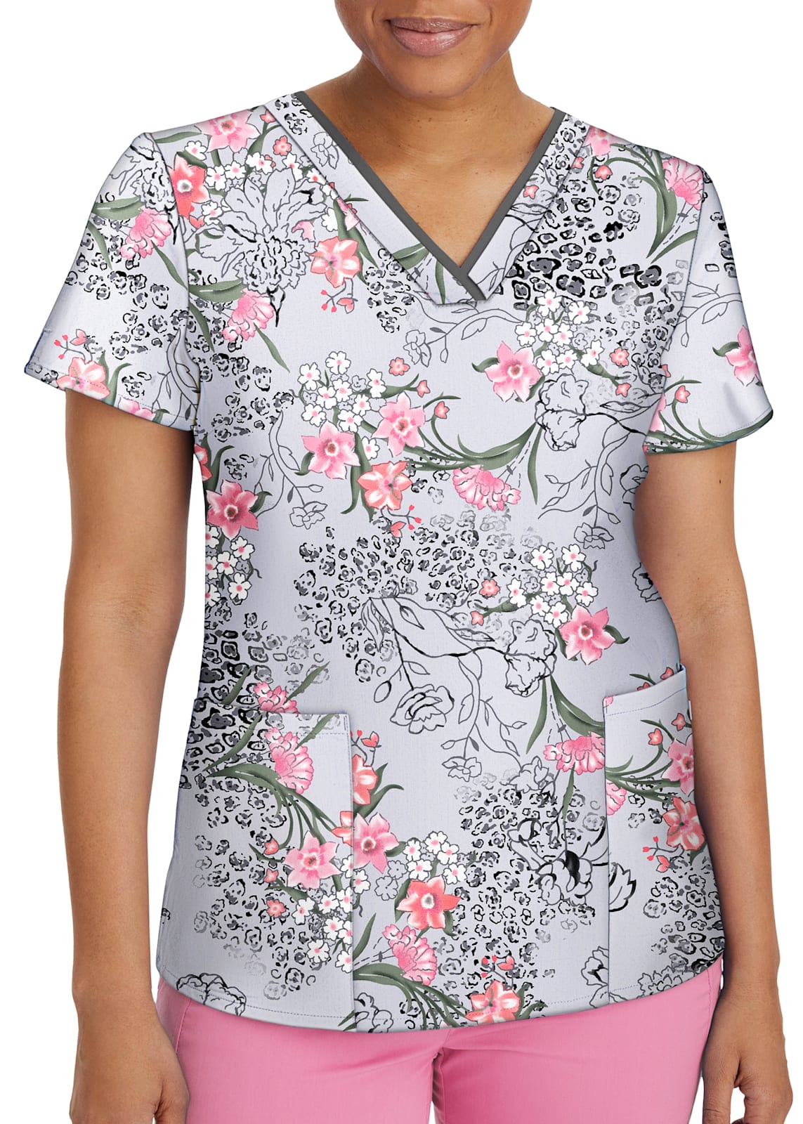 Clearance Purple Label by Healing Hands Women's Ivy Hidden Safari Print  Scrub Top