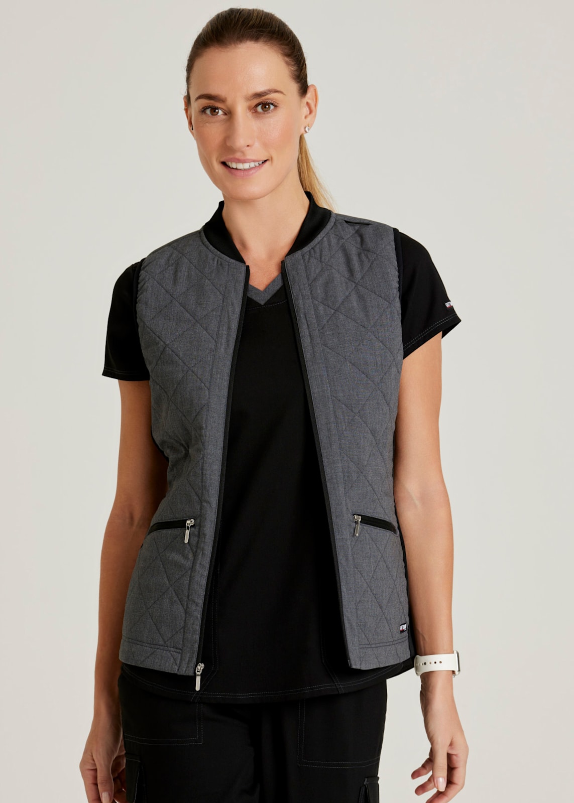 Grey's Anatomy Spandex Stretch Women's Cristina Two-Tone Quilted Vest - Black Two-Tone (M)