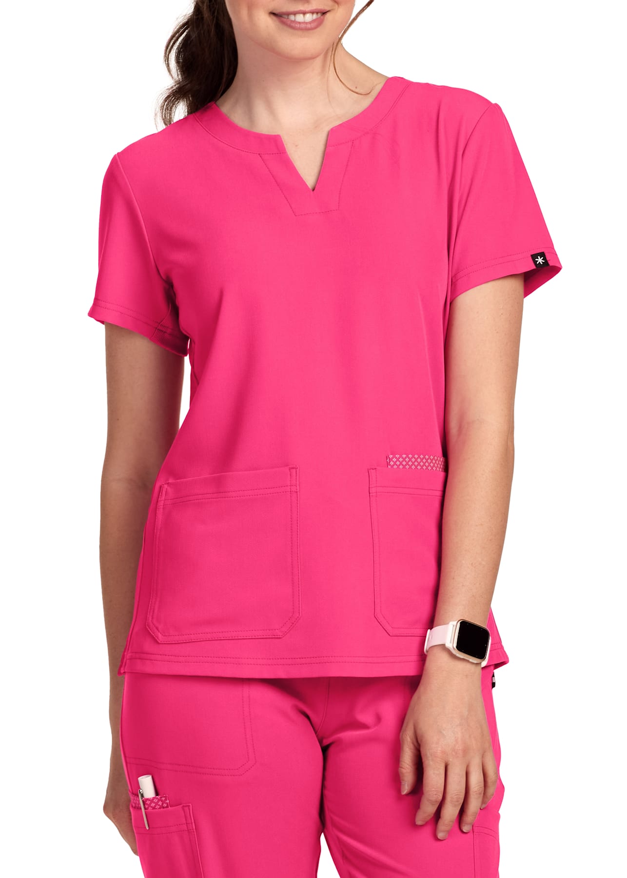 Pink 3Pocket VNeck Rib Top Scrubs & Beyond