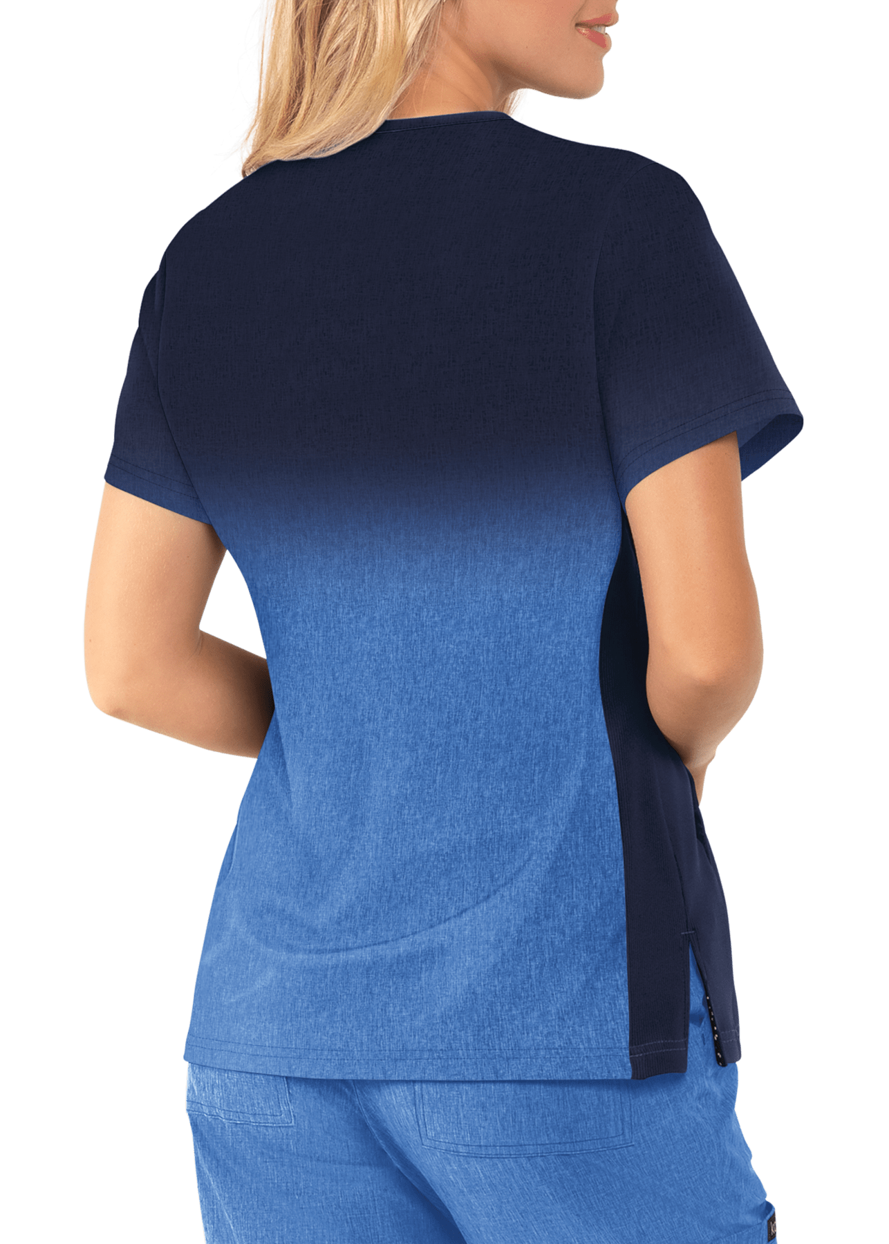 Koi Basics Cali Navy/Heather Grey Print VNeck Scrub Top Scrubs