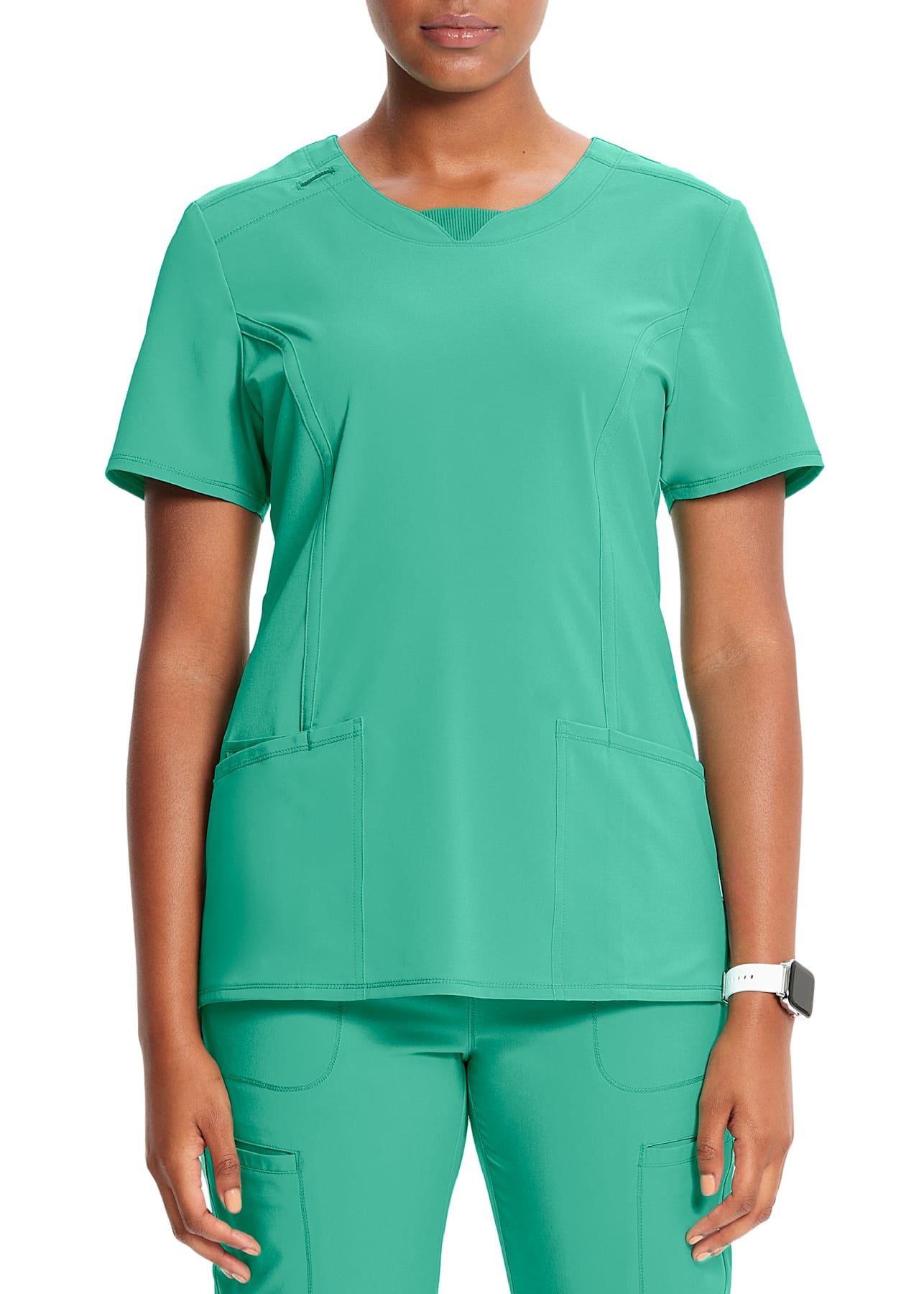 Cherokee iFlex, V-Neck Knit Panel Scrub Top, Soft Safari