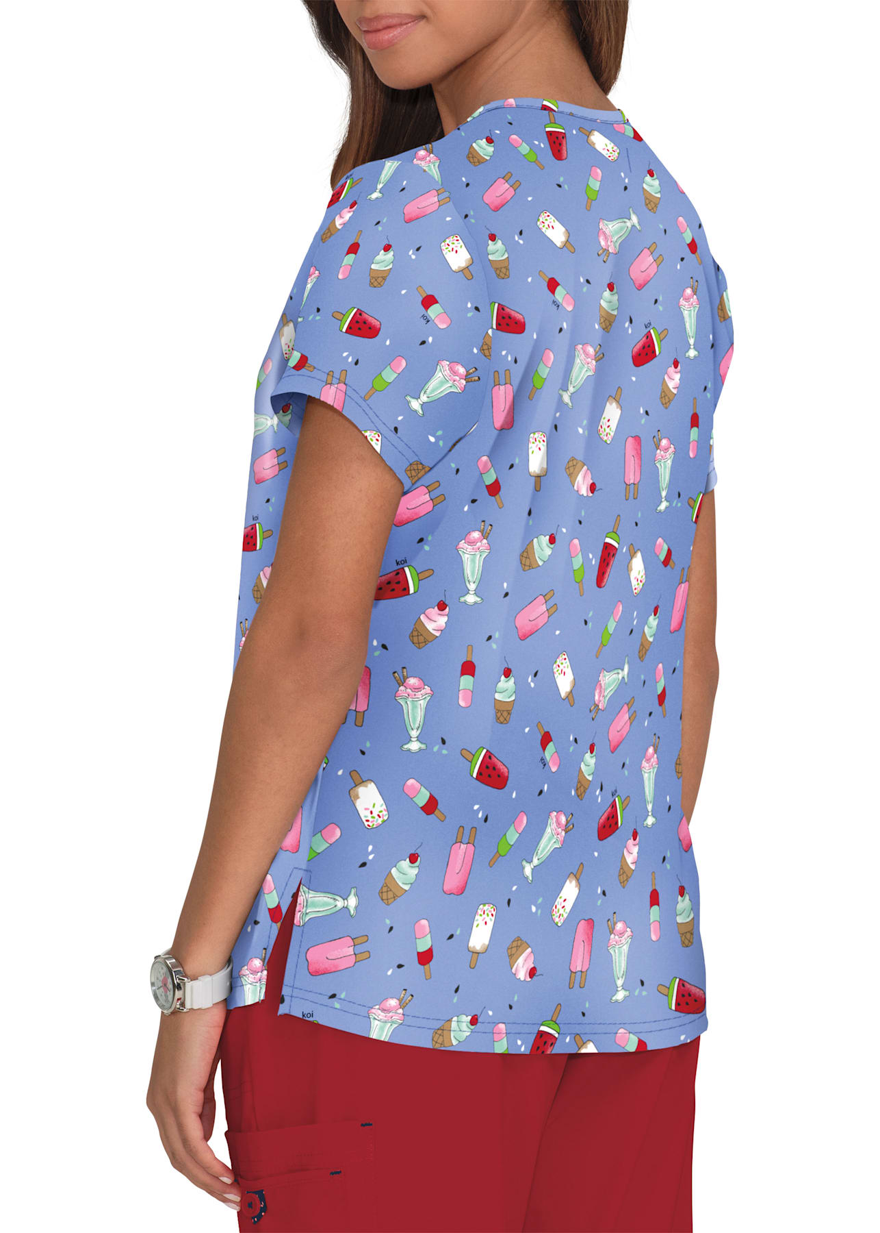 Koi Basics Sweet Tooth Print 2Pocket VNeck Print Scrub Top Scrubs