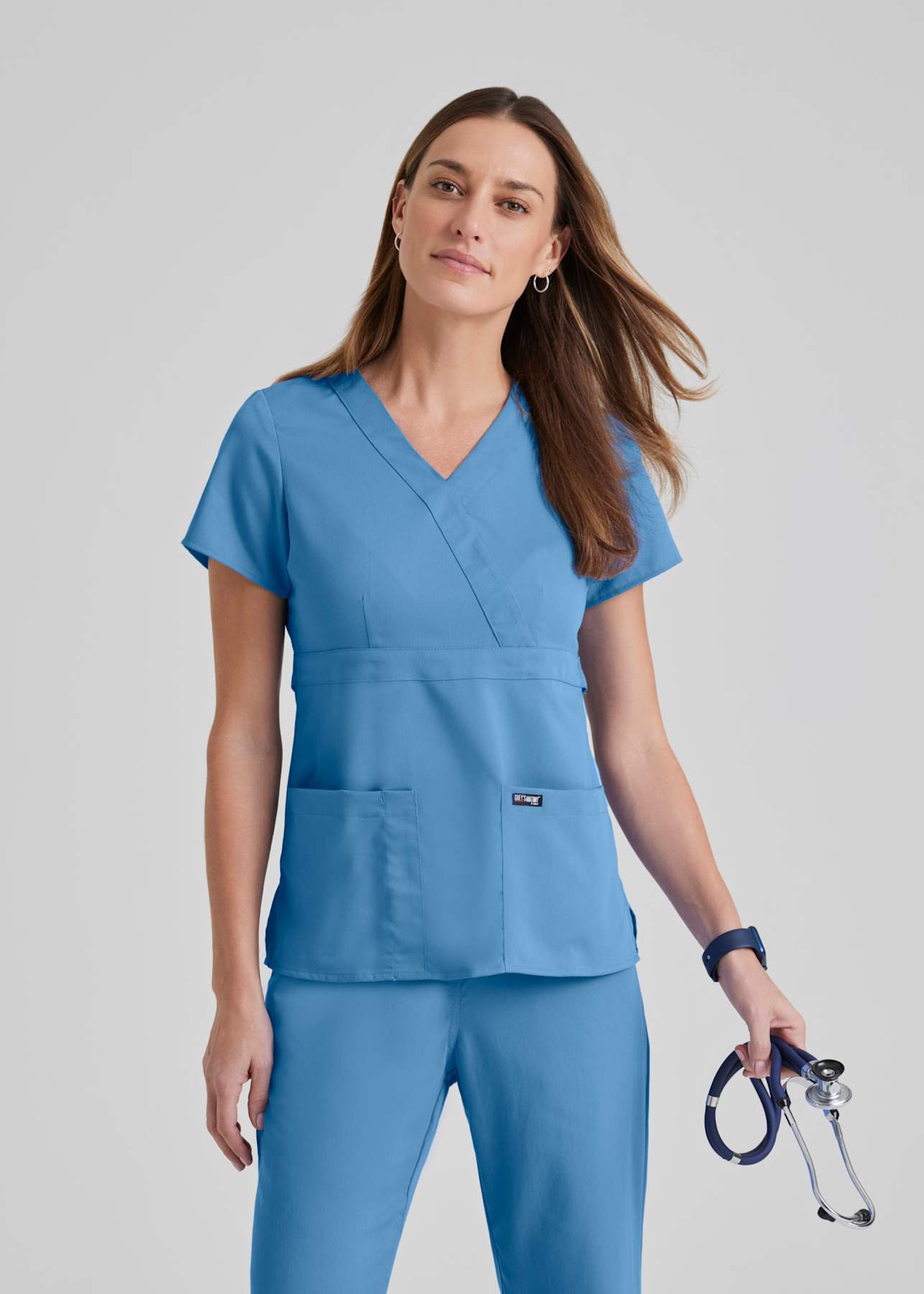 Grey s Anatomy 3 Pocket Mock Wrap Top Scrubs Beyond