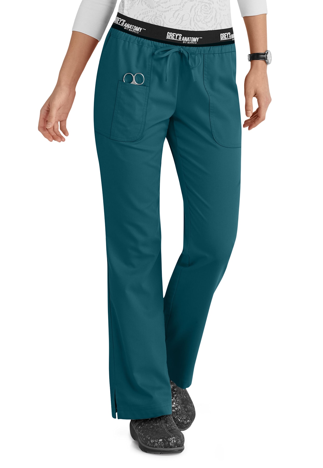 Clearance Spandex Stretch by Grey's Anatomy Women's Logo Waist Boot Cut  Scrub Pant