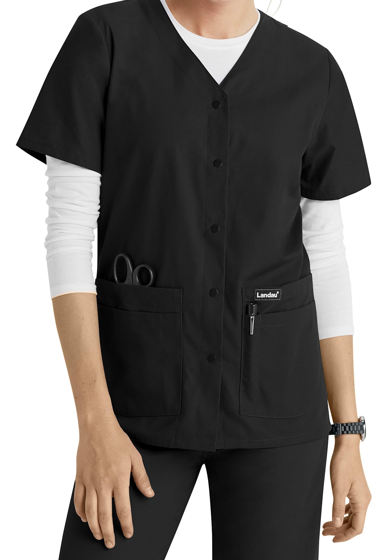 Landau Essentials Snap Front Scrub Tops Scrubs Beyond