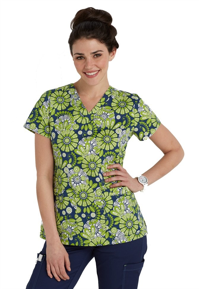 Med Couture MC2 Niki Petals Aplenty Print Scrub Tops Scrubs & Beyond