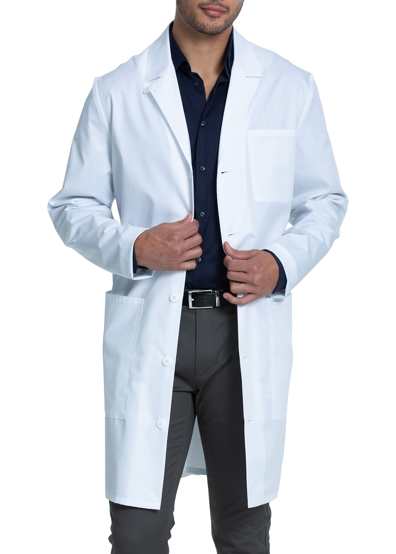 Cherokee Project Lab Men's 3 Pocket Mid Length Lab Coat Scrubs & Beyond