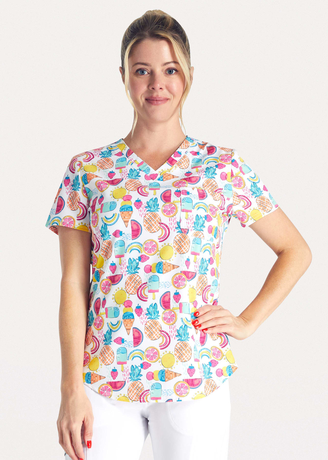 Sweet Vibes VNeck Print Top Scrubs & Beyond