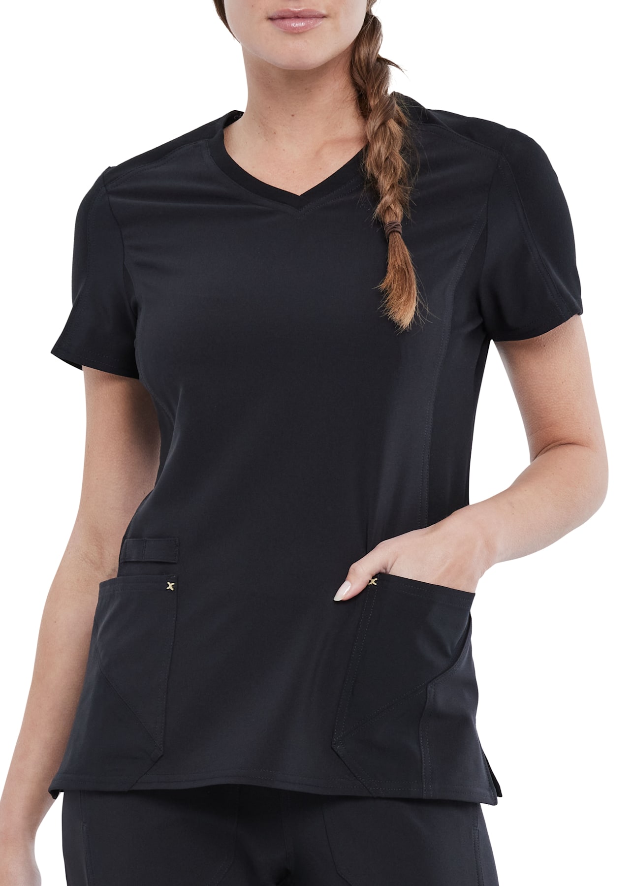 Cherokee iFlex Women Scrubs Top V-Neck Knit Panel CK641