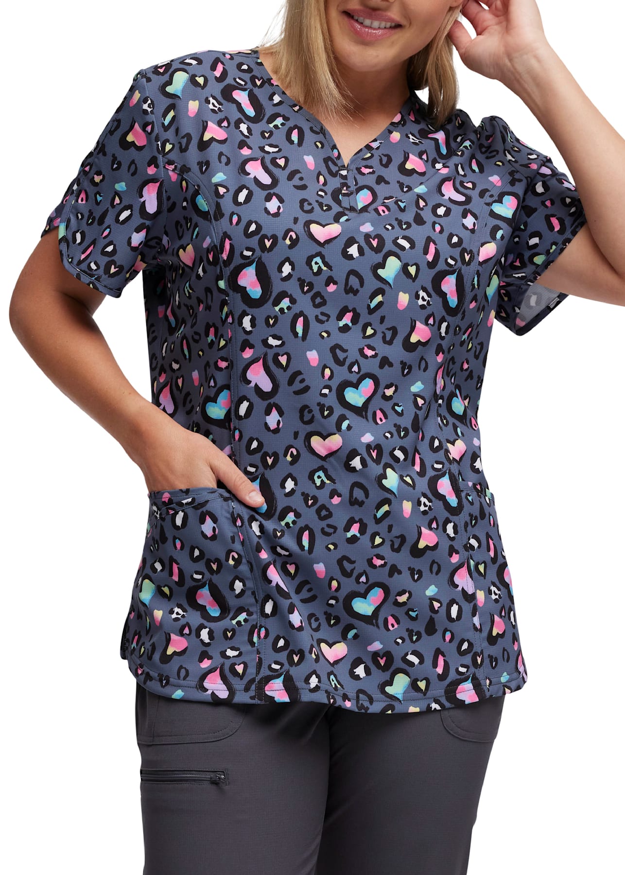 Leopard Sweetheart Vneck Print Scrub Top Scrubs & Beyond