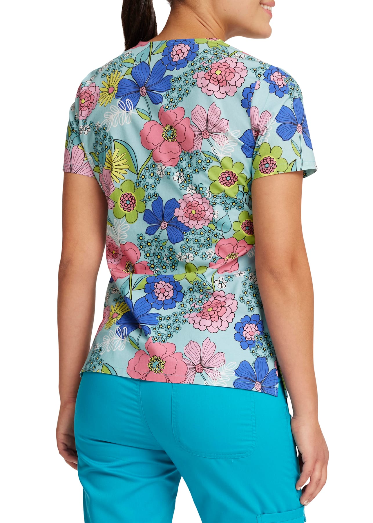 Retro Buds Mock Wrap Print Top | Scrubs & Beyond