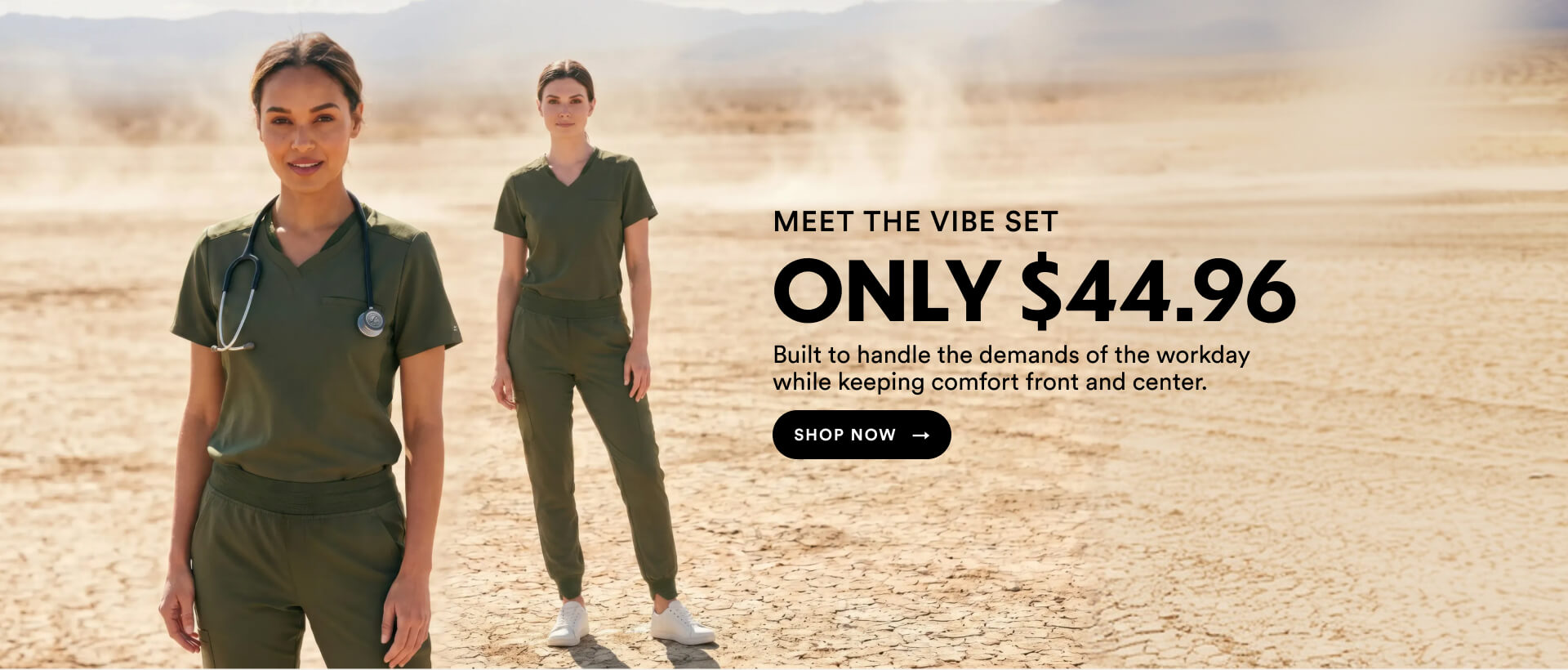 Meet the VIBE set: Only $44.96. Built to handle the demands of the workday while keeping comfort front and center.