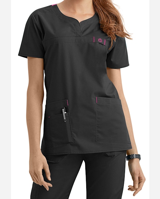 WonderWORK Women's Mock Wrap Scrub Top - Black