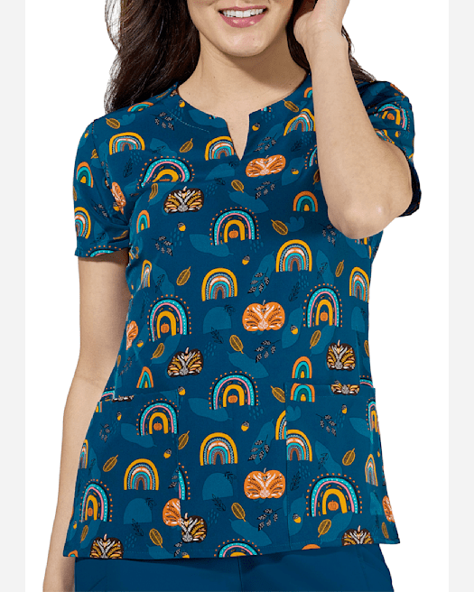 Skechers Cuddle Kitties Women's 4-Pocket V-Neck Print Scrub Top