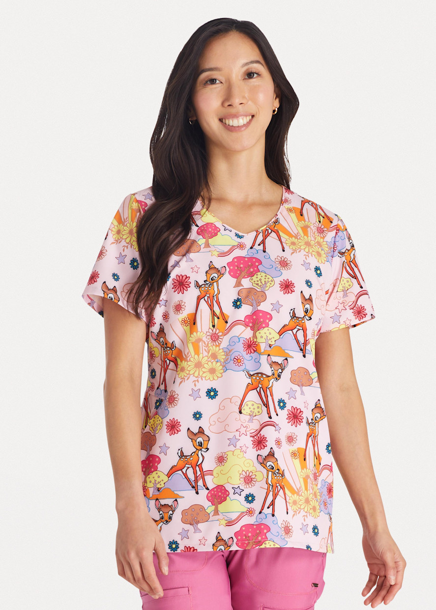 Magic Bambi V Neck Print Scrub Top Scrubs Beyond