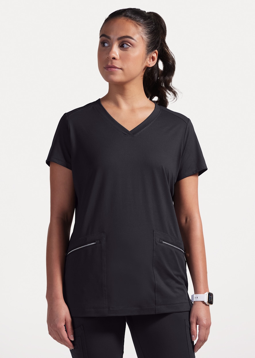 Victory 2 Zip-Pocket V-Neck Straight Hem Top | Scrubs & Beyond