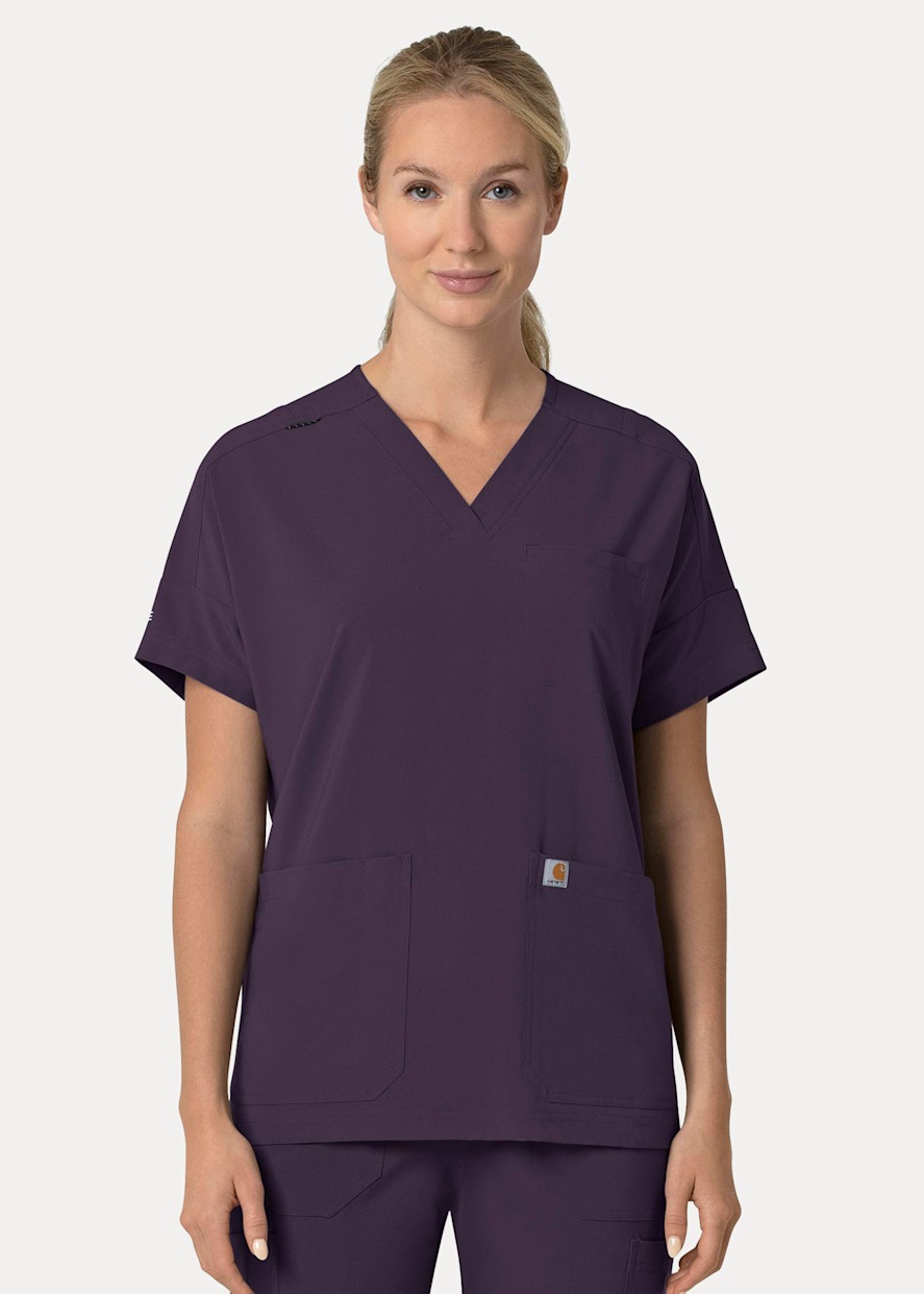 Carhartt Force Cross Flex Carhartt Winter Quilt Black V Neck Print Scrub Top Scrubs Beyond