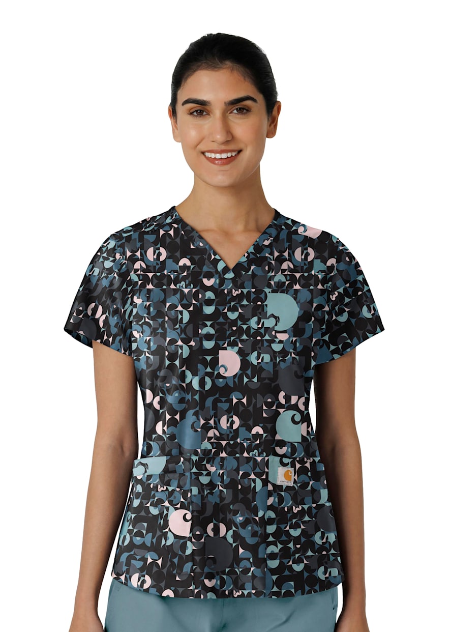Carhartt Force Cross-Flex Carhartt Floral Burst Navy V-Neck Print
