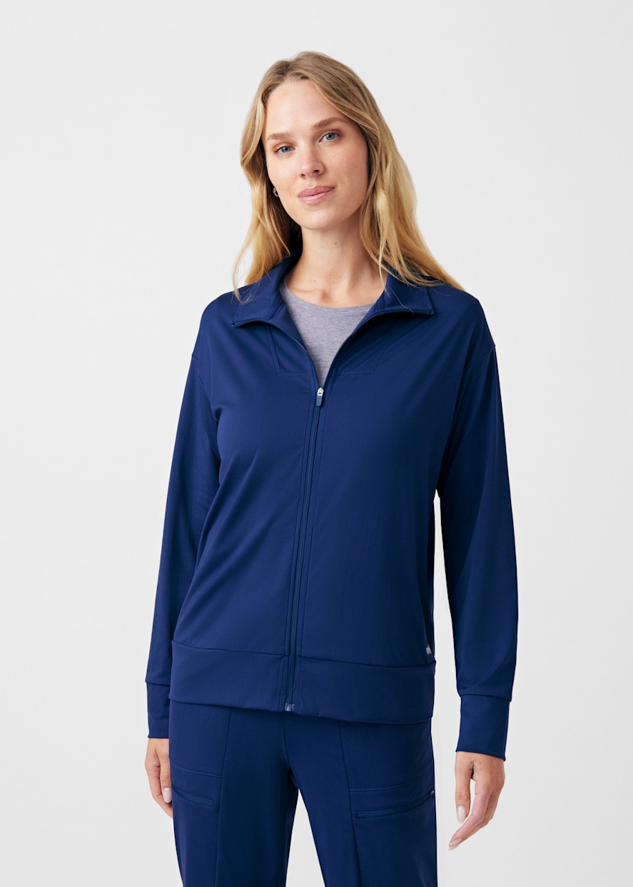 Grey s Anatomy Spandex Stretch Millie 4 Pocket Round Neck Zip Front Scrub Jacket Scrubs Beyond