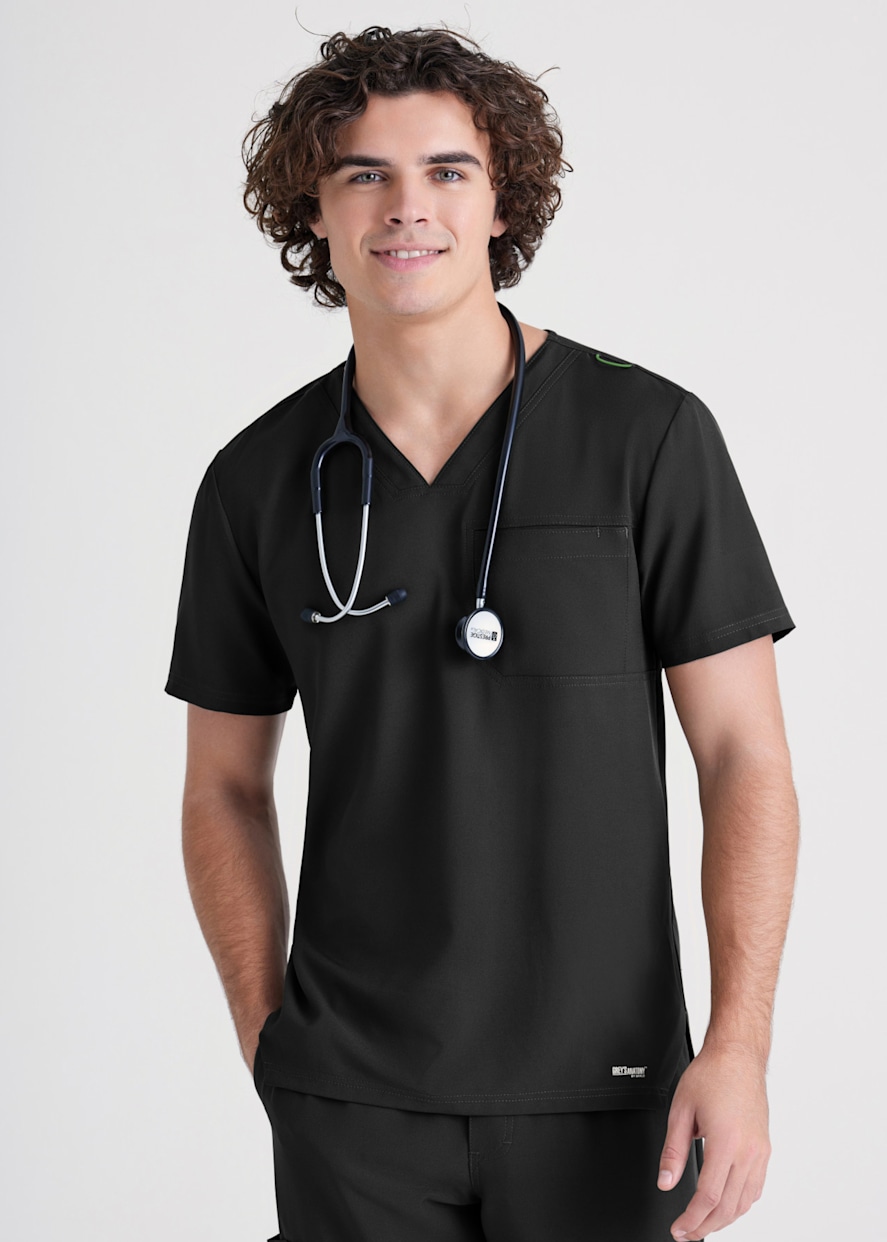 2-Pocket V-Neck Men's Rib Knit Top | Scrubs & Beyond