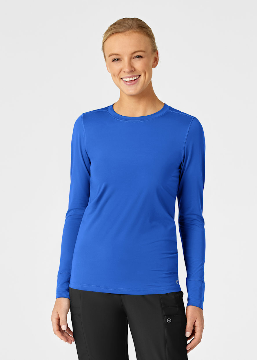 【WONDER WONDER】Square VolumeShirring Ribbon LSleeve Crop T WonderWink Silky Short Sleeve Tees | Scrubs & Beyond