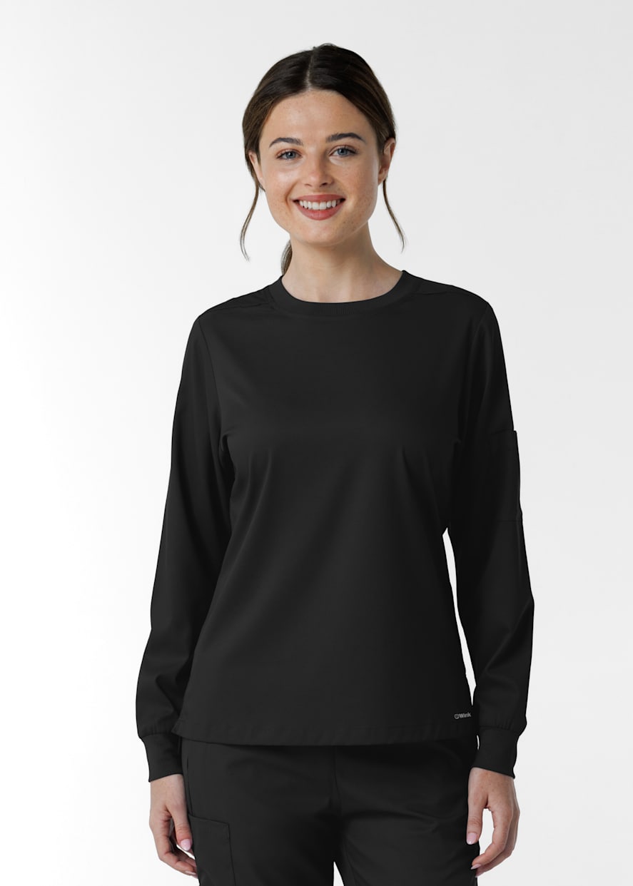 Silky Mock Neck Long Sleeve Tee | Scrubs & Beyond