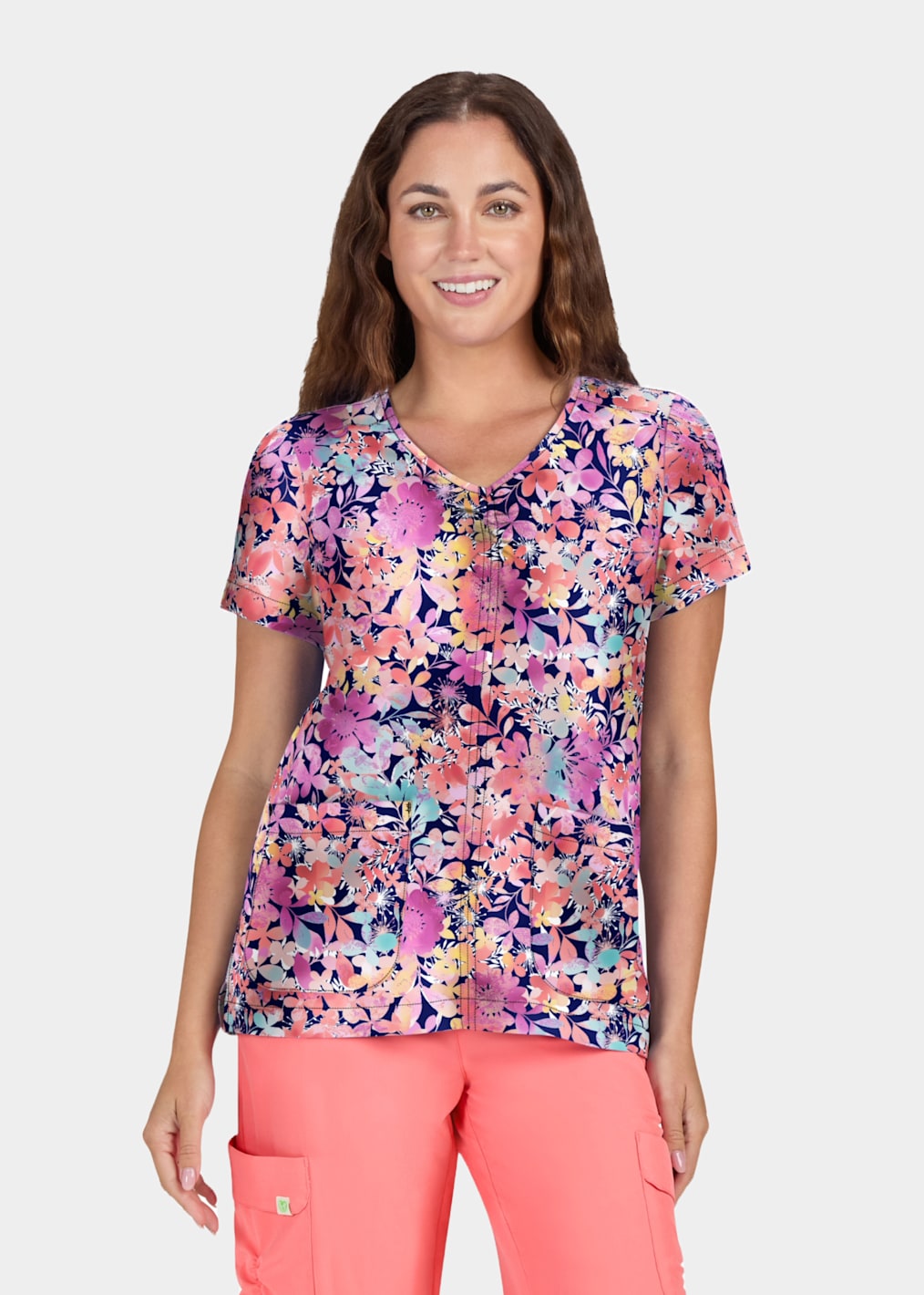 Early Energy Striped Floral V-Neck Print Top