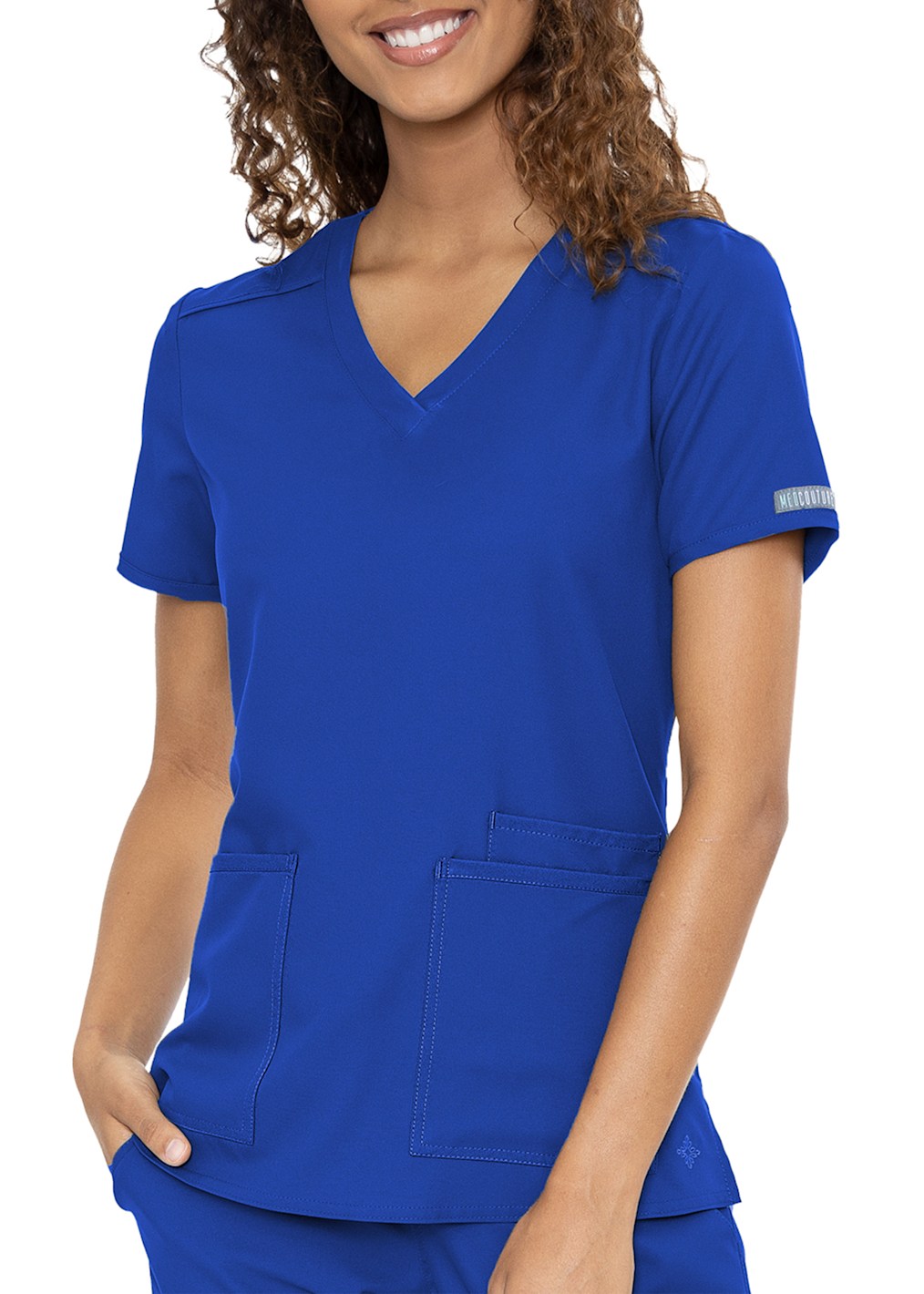 1-Pocket Squared V-Neck Shirt tail Hem Top
