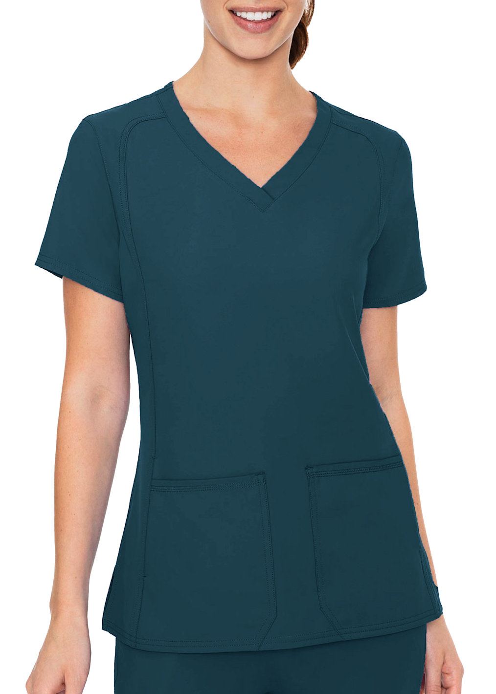 1-Pocket Squared V-Neck Shirt tail Hem Top