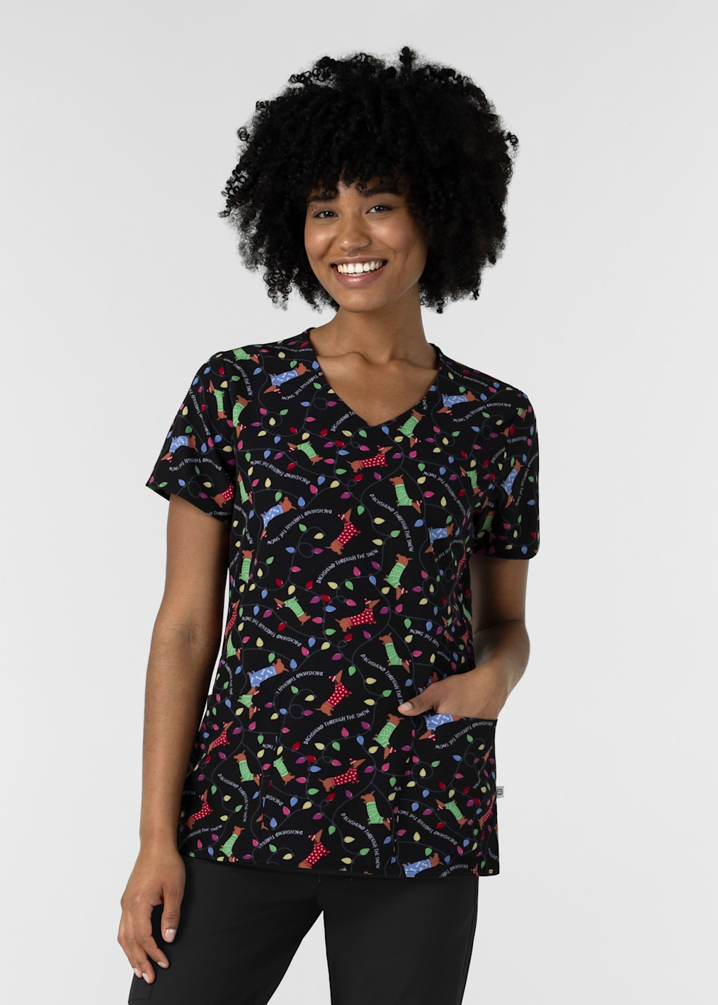 Artists Series Ari Etta Vee Snowflakes Print Mandarin Collar Top