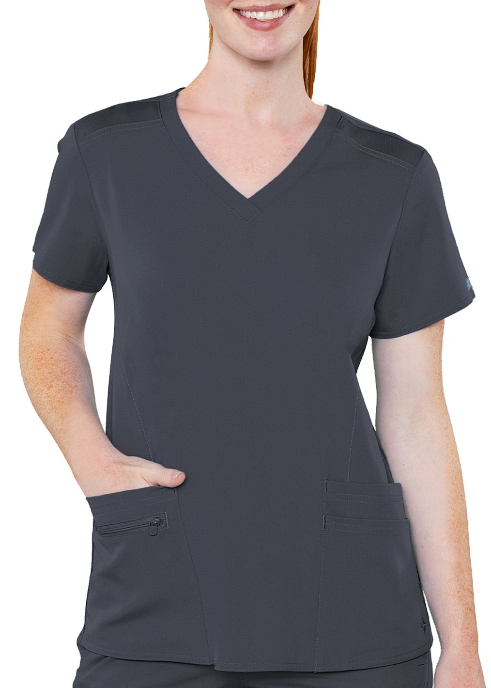 1-Pocket Squared V-Neck Shirt tail Hem Top