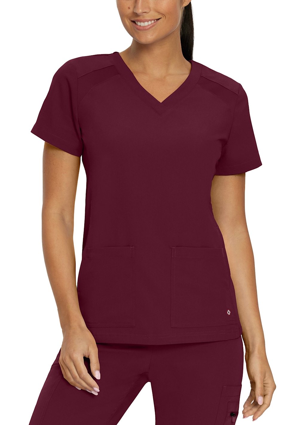 2-Pocket Jersey Knit Back Notch Collar Scrub Top