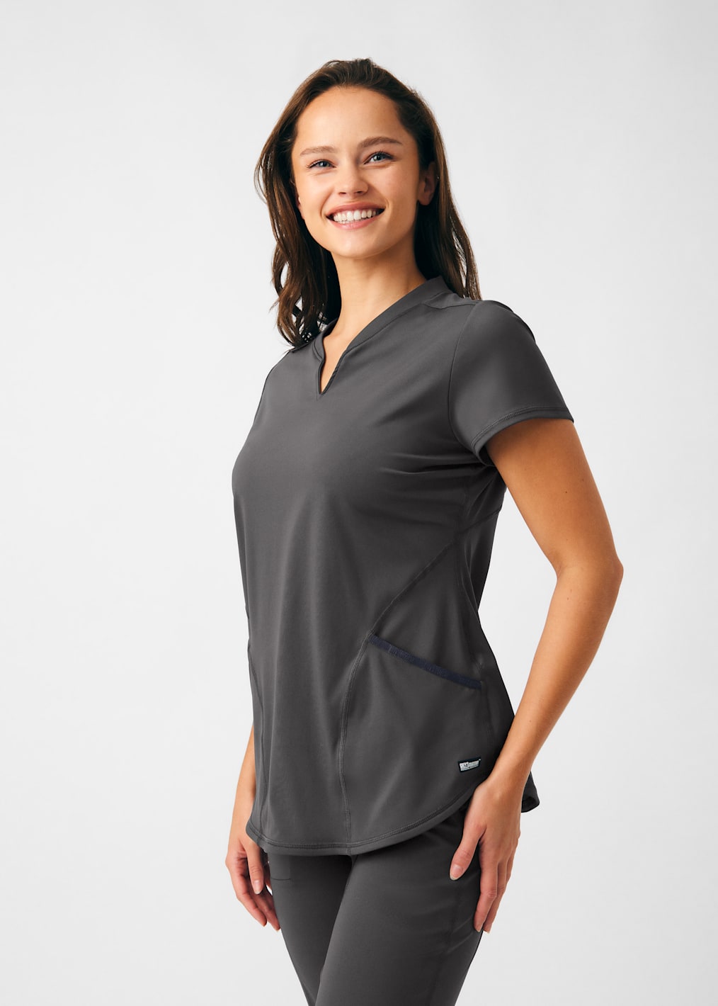 Motivate 2-Pocket Stylized V-Neck Cap Sleeve Scrub Top