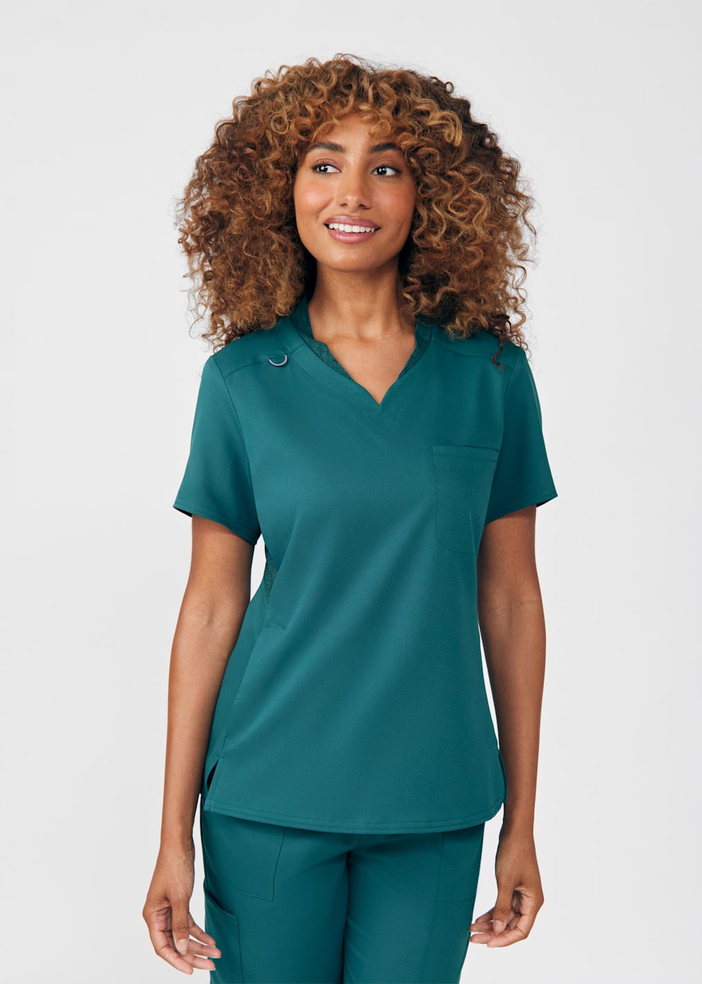 2-Pocket Curved V-Neck Scrub Top