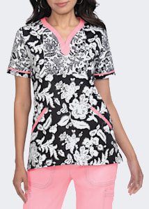Scrubs Printed Set Basic 3 pocket Top & Pant Colorful Cats & Flowers on Blue Scrubs Printed Set Basic 3 pocket Top & Pant Colorful Cats & Flowers on Blue