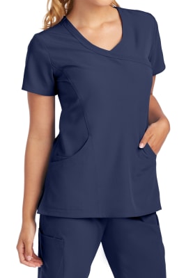 3 Pocket Mock Wrap Scrub Tops 