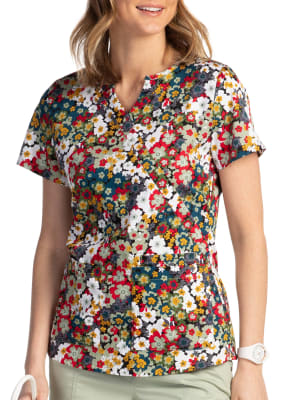 Beyond Scrubs Happiness Collection Floral Dreams V-Neck Print Scrub Top | Tops Scrub Tops from Scrubs and Beyond