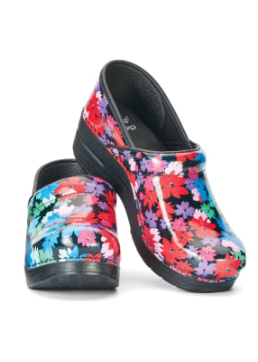 Dansko Professional Flowers Patent Leather Nursing Clogs Uniform City