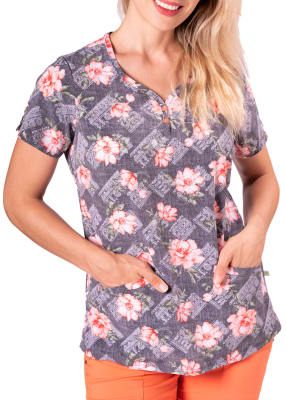 Beyond Scrubs Happiness Collection Floral Dreams V-Neck Print Scrub Top | Tops Scrub Tops from Scrubs and Beyond