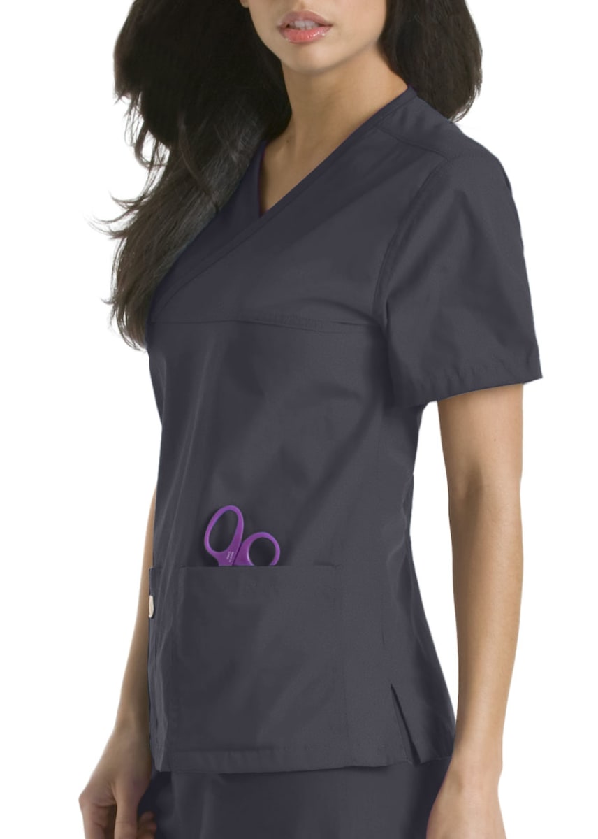 Urbane Essentials Women's Crossover Scrub Top | Steel Grey | Size XS | Scrubpro