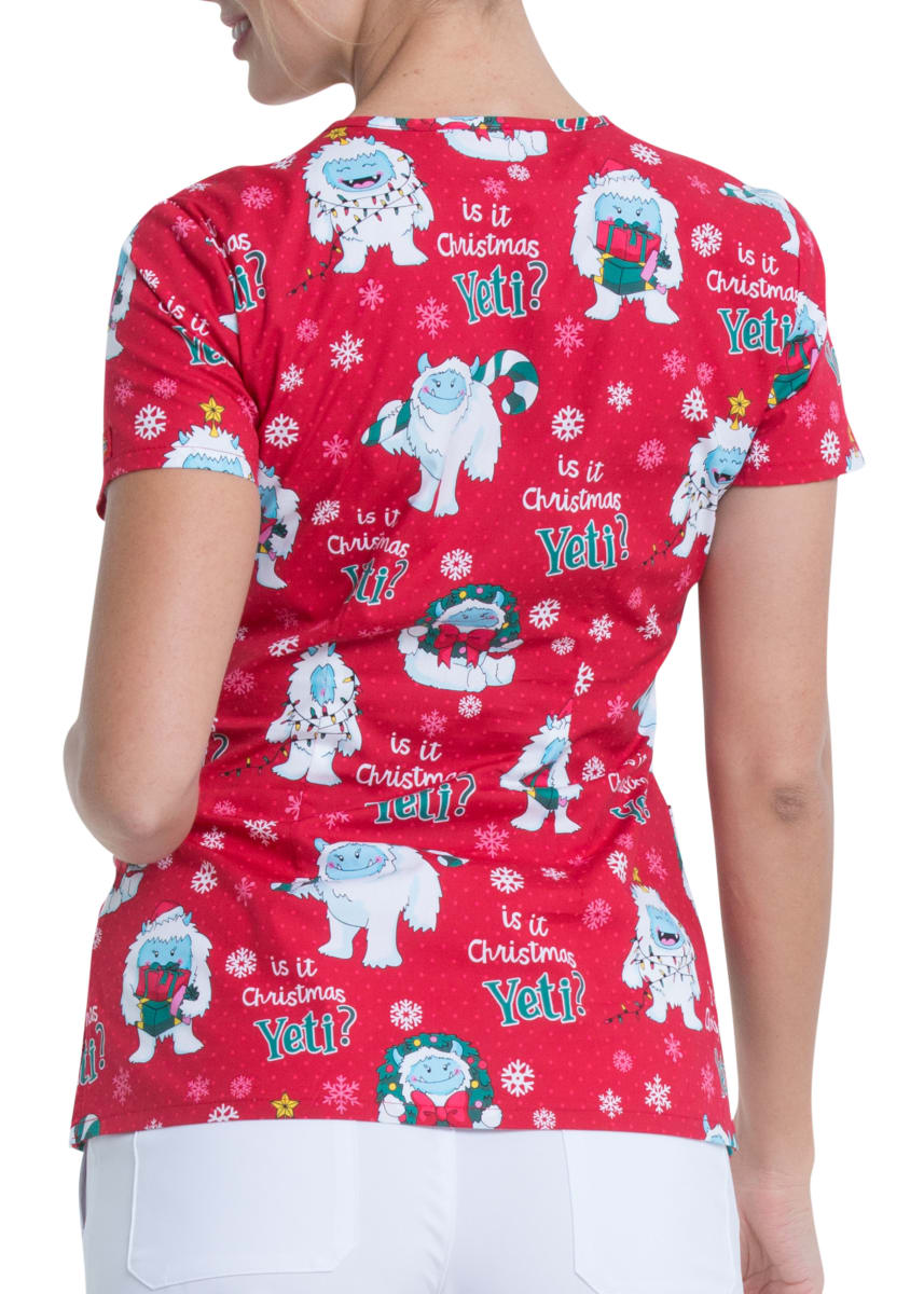 Dickies EDS Yeti For Christmas V-Neck Print Scrub Top