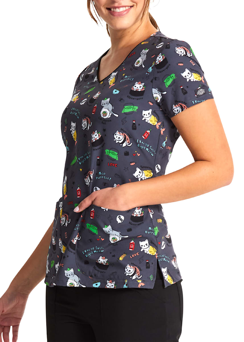 Dickies EDS Roo-Ting for You V-Neck Print Scrub Top - XS