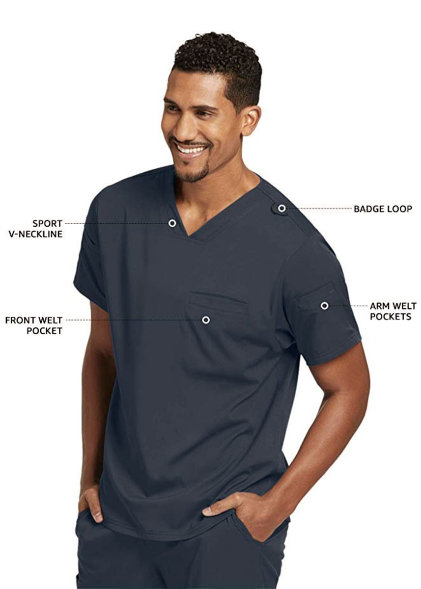 Grey's Anatomy Men's 3 Pocket High V-Neck Scrub Top