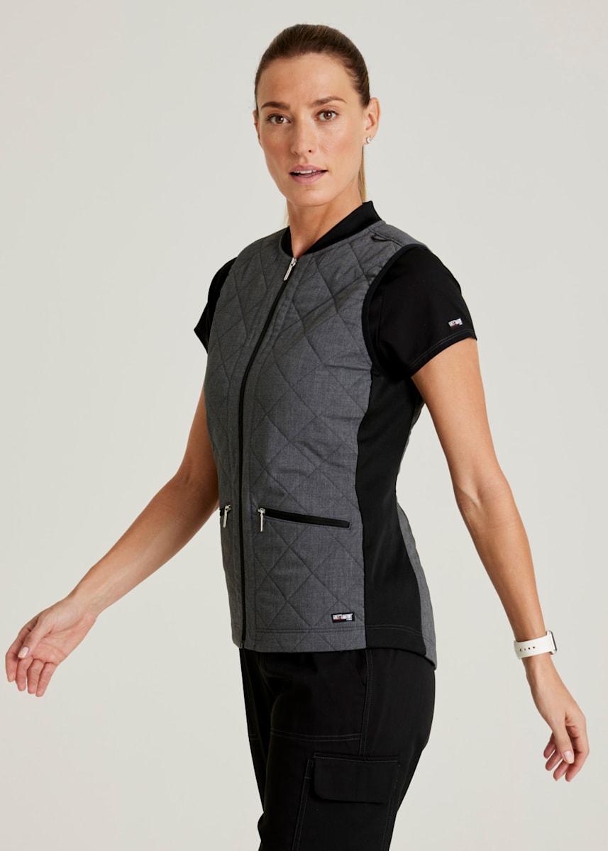 Two-Tone Cristina 2-Pocket Quilted Zip-Front Vest | Scrubs & Beyond